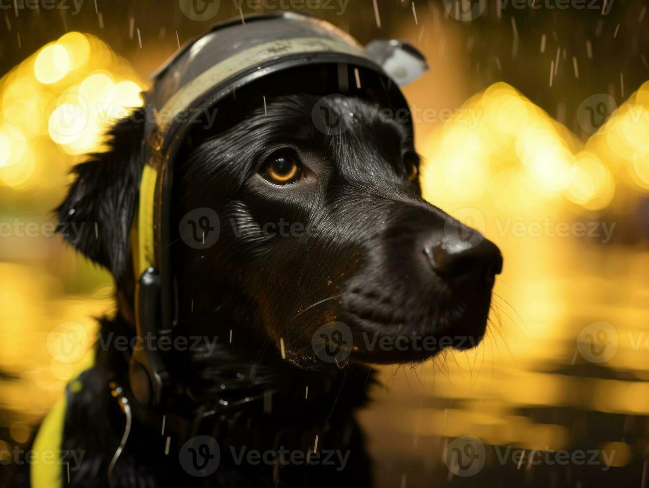 Skilled search and rescue dog working diligently in a disaster area AI Generative photo