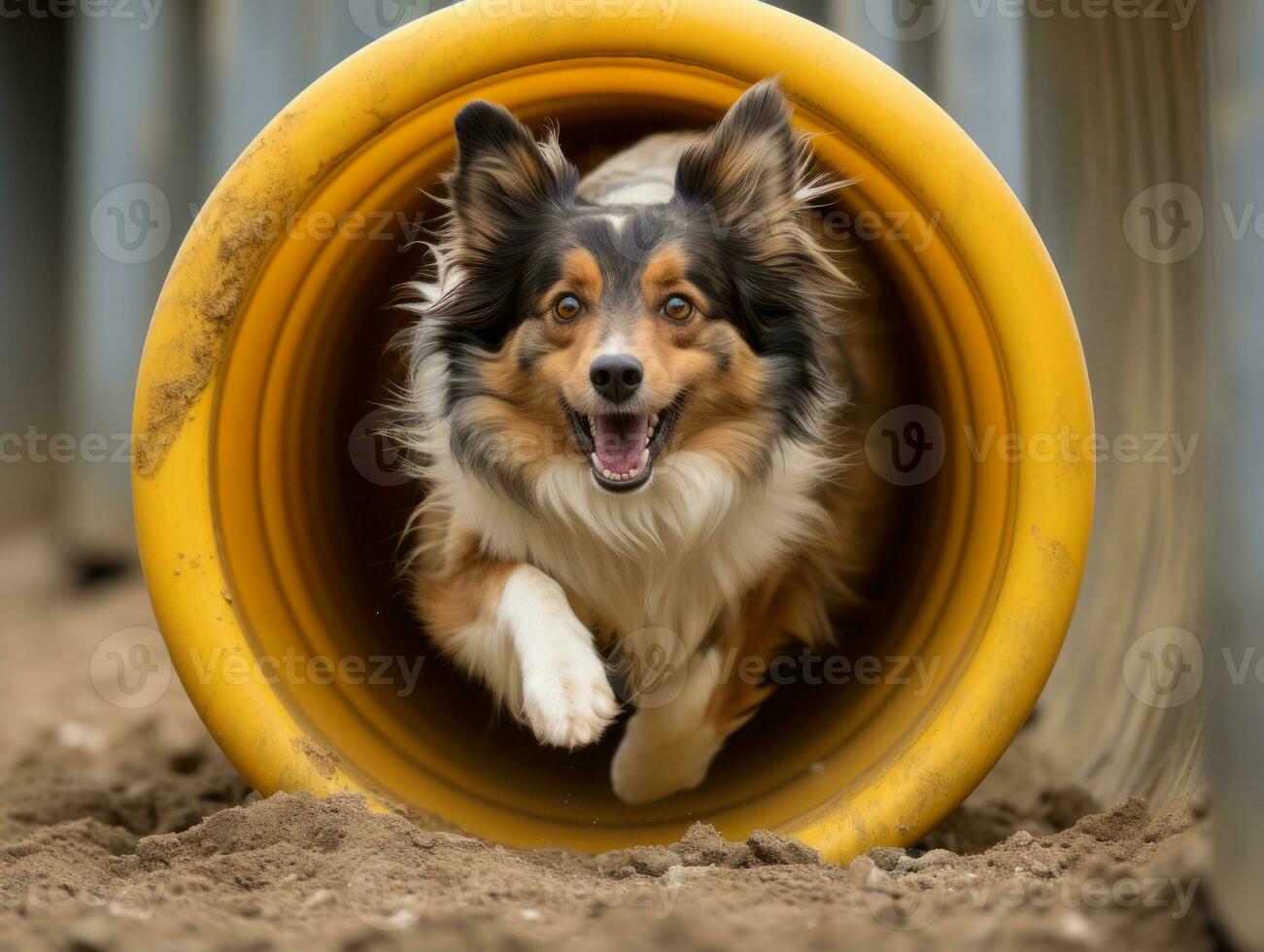 Spirited dog racing through an agility course AI Generative photo