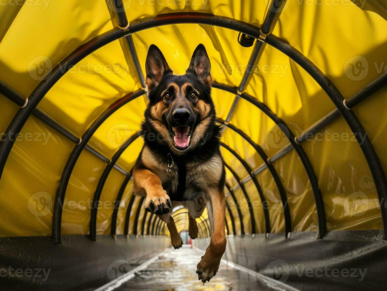 Spirited dog racing through an agility course AI Generative photo