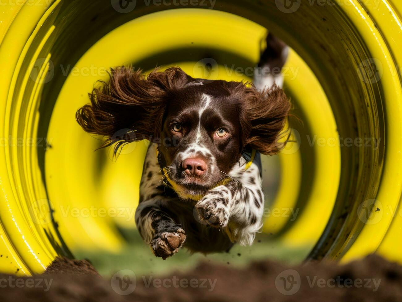 Spirited dog racing through an agility course AI Generative photo
