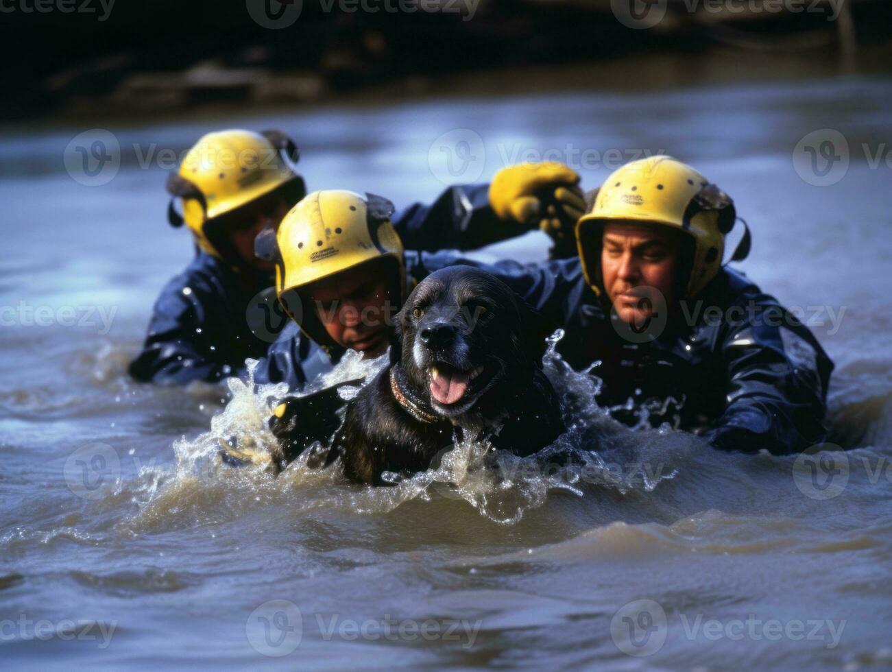 Skilled search and rescue dog working diligently in a disaster area AI Generative photo