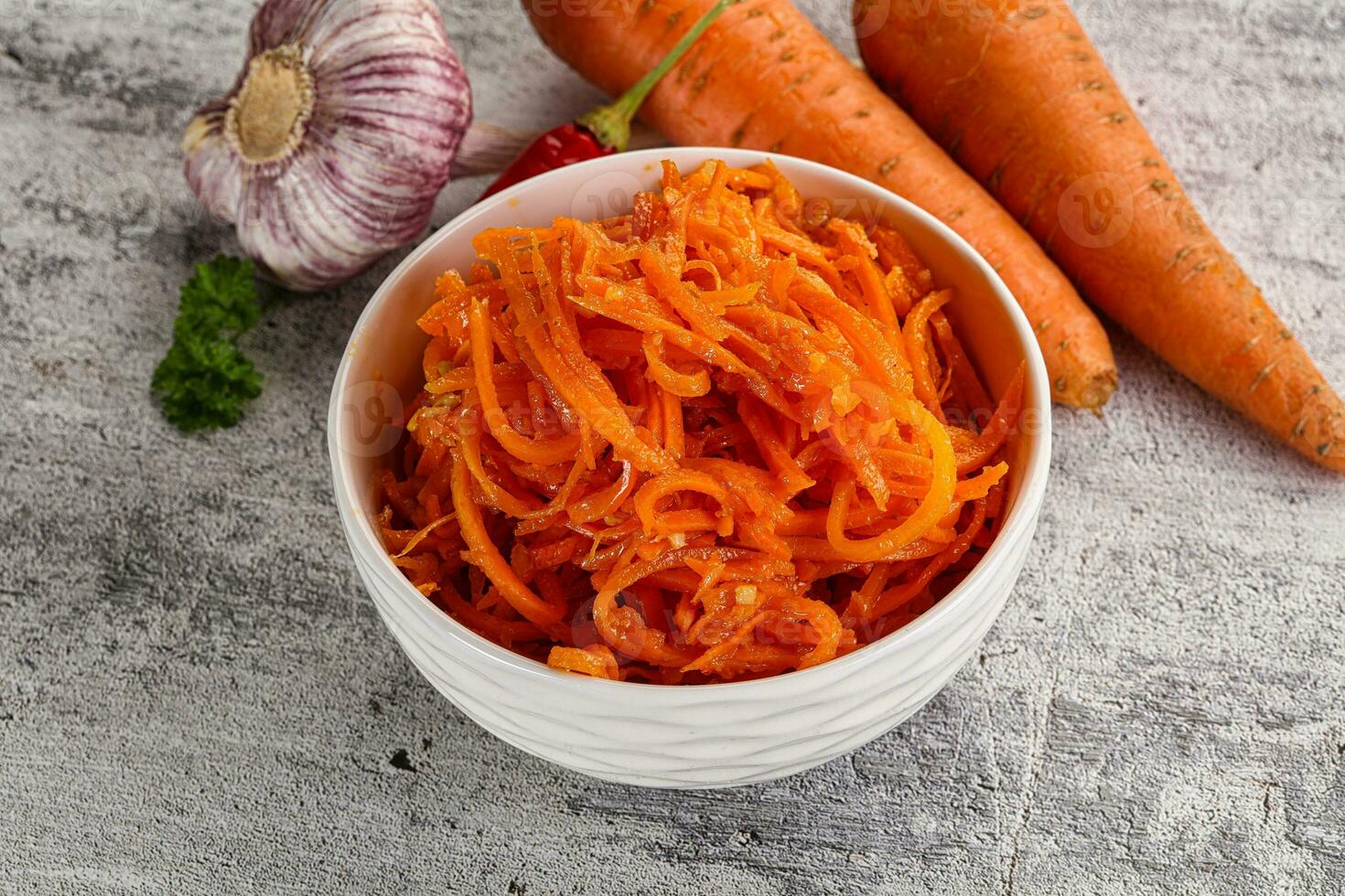 Korean carrot salad in the bowl photo