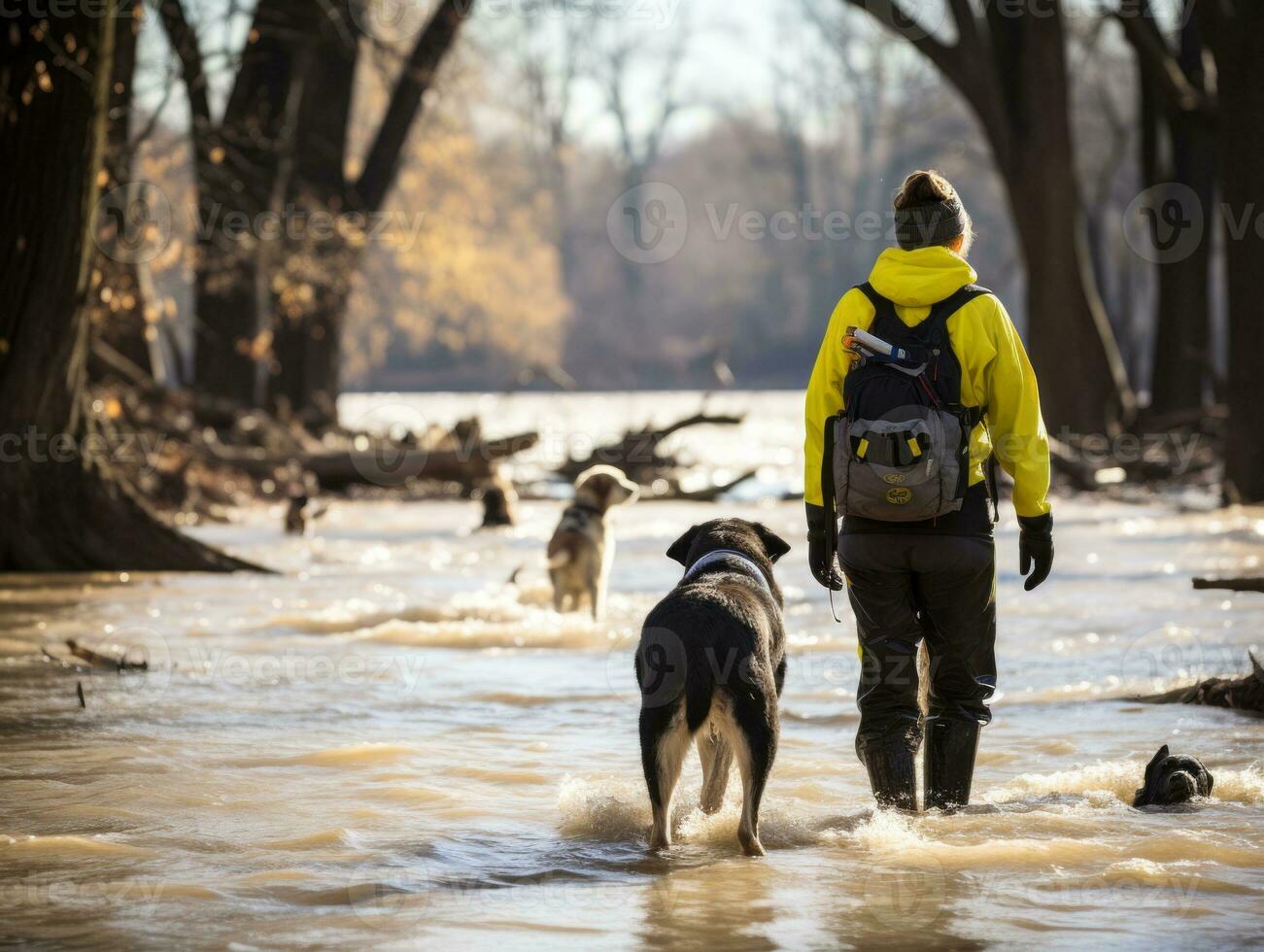 Skilled search and rescue dog working diligently in a disaster area AI Generative photo