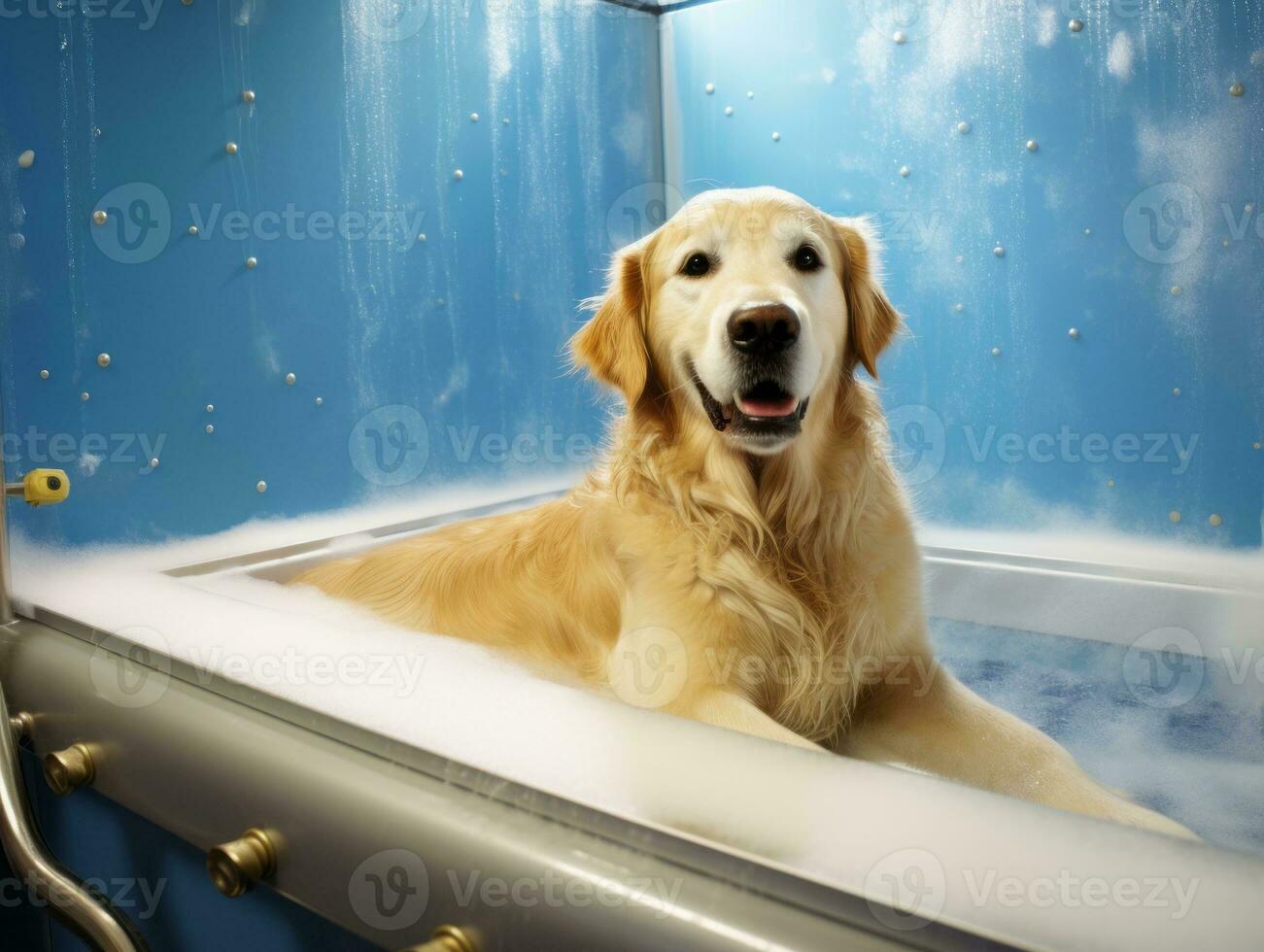 Serene dog enjoying a massage at a pet spa AI Generative photo