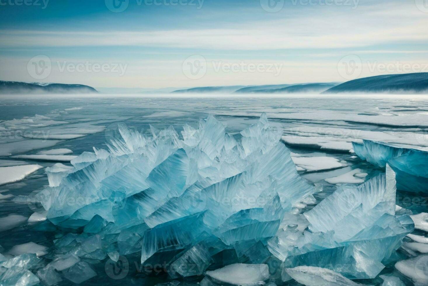 hielo de lago Baikal, el mas profundo y mas grande agua dulce lago por volumen en el mundo. ai generativo foto