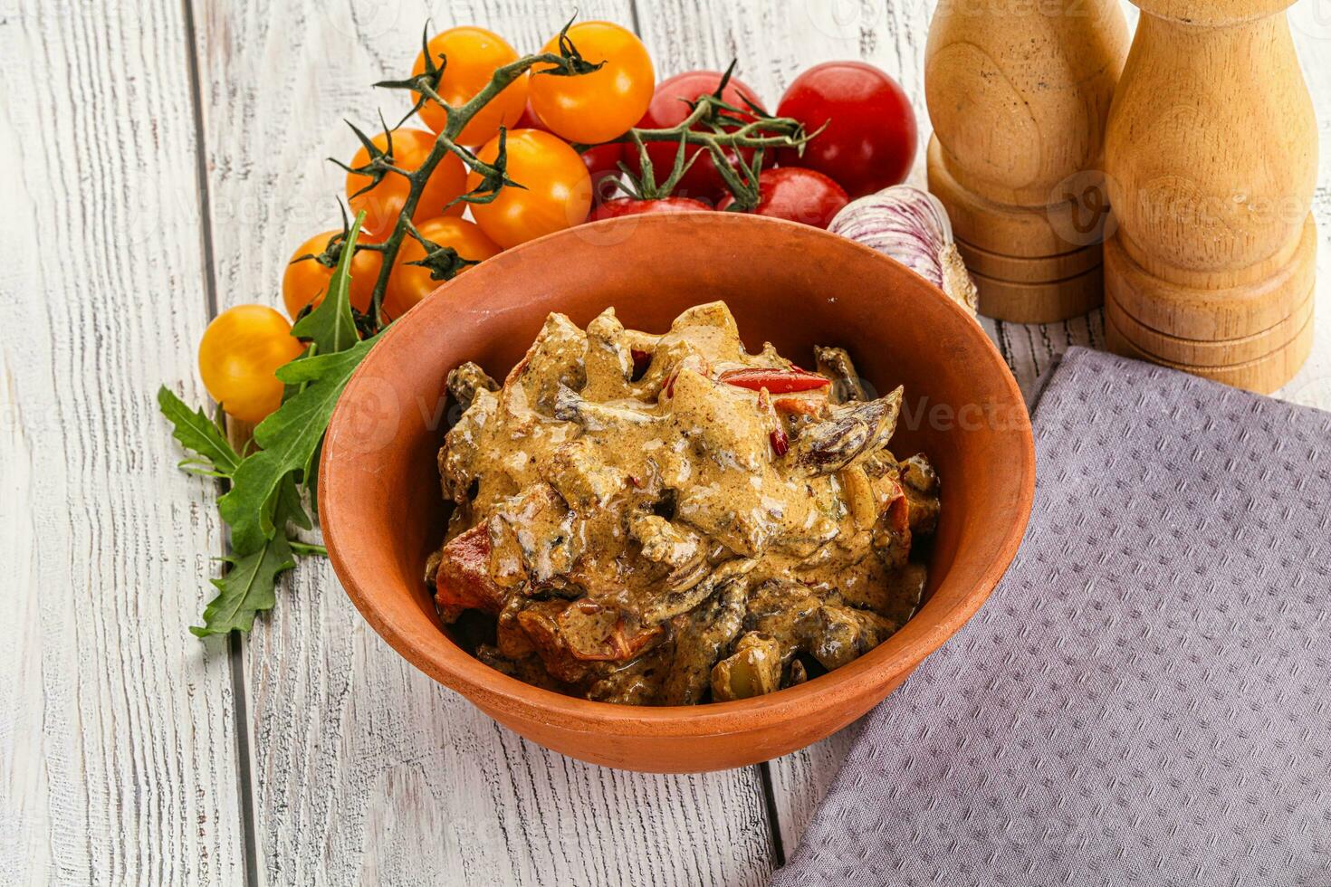 Roasted beef with cream sauce photo