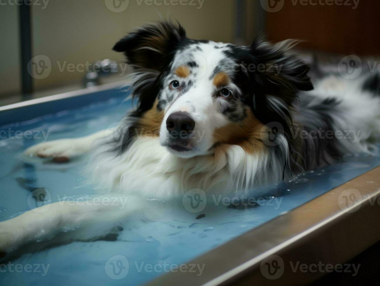 Serene dog enjoying a massage at a pet spa AI Generative photo