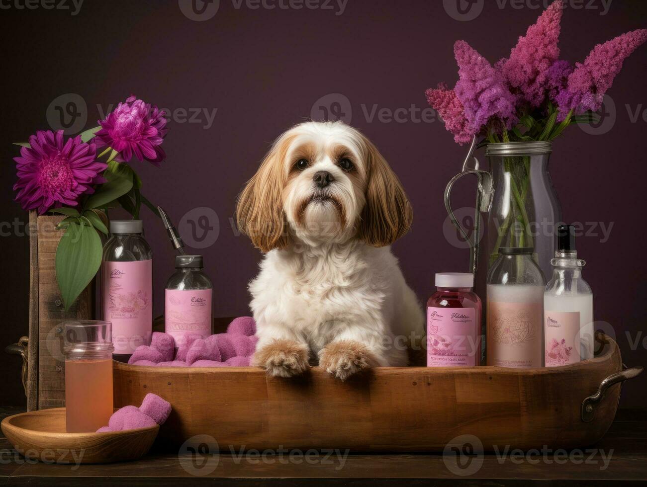 Serene dog enjoying a massage at a pet spa AI Generative photo