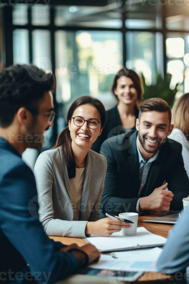 grupo de multiétnico negocio personas trabajando juntos en creativo oficina. ai generativo foto