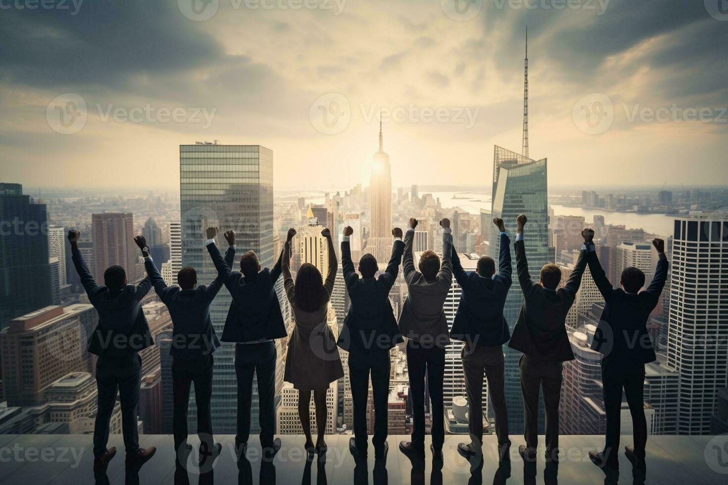 Business People Celebration Success Teamwork Togetherness Cityscape Businessman Concept, AI Generative photo