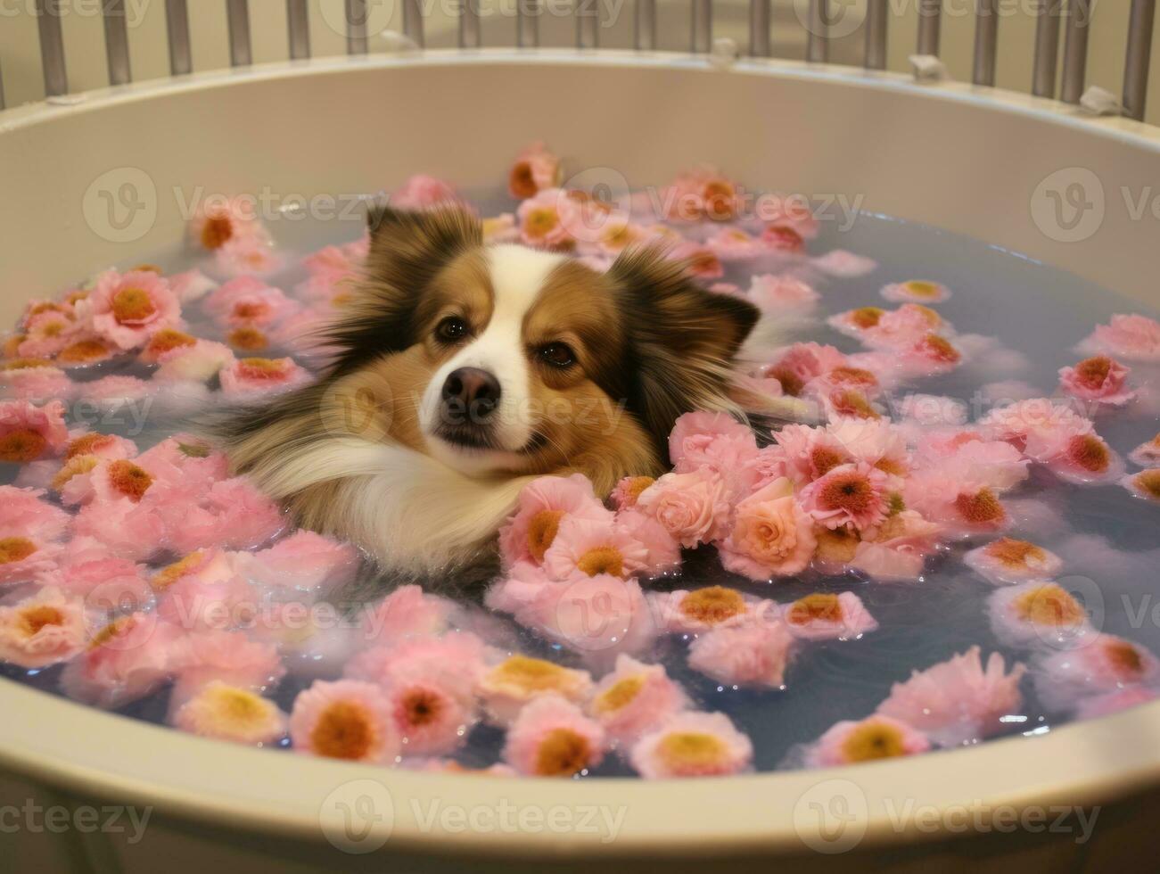 Serene dog enjoying a massage at a pet spa AI Generative photo