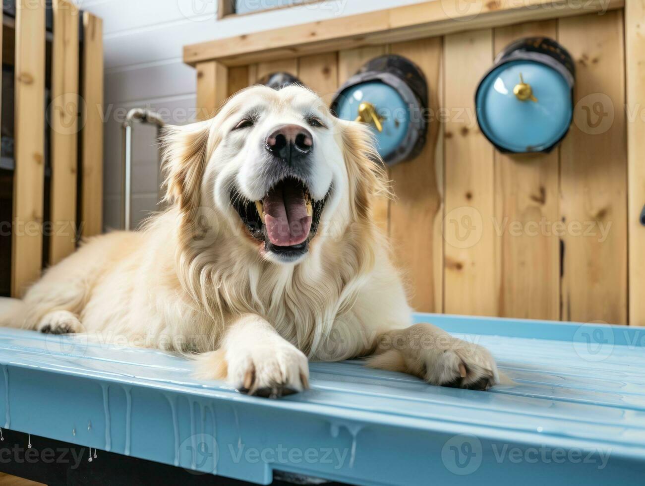 sereno perro disfrutando un masaje a un mascota spa ai generativo foto