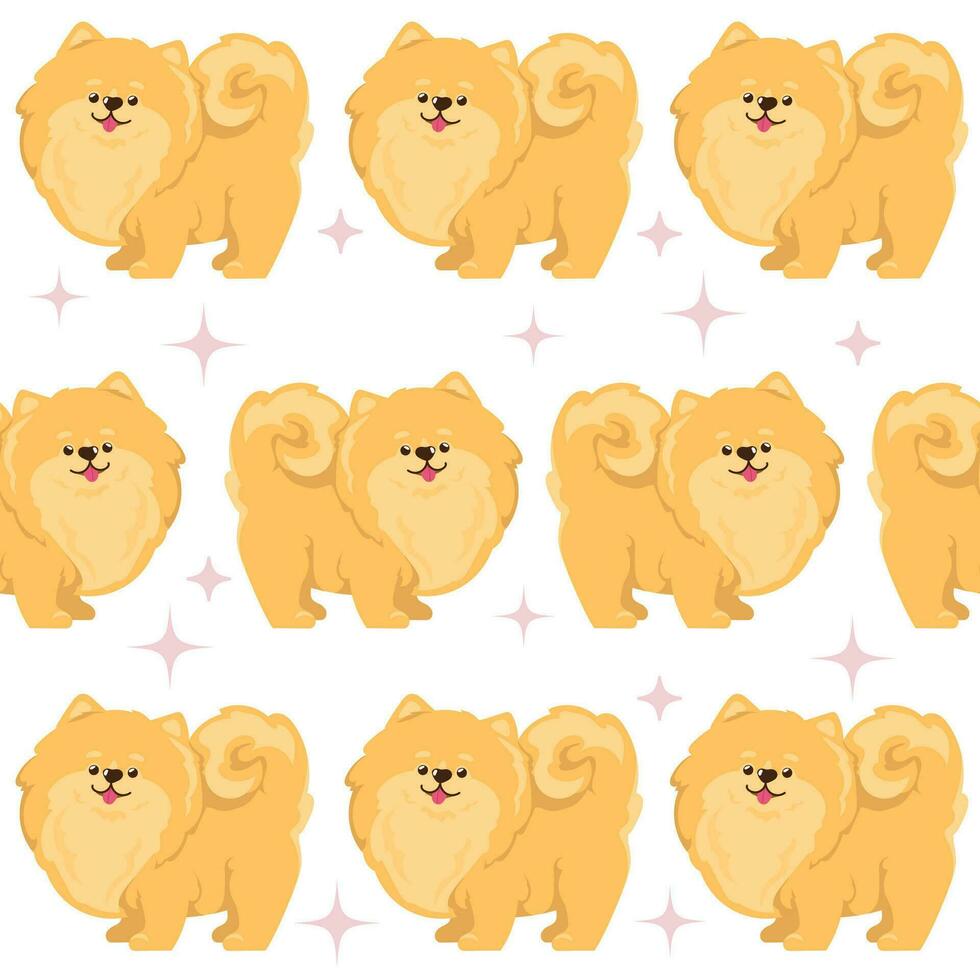 Cute Pomeranian Spitz dog, seamless vector pattern.