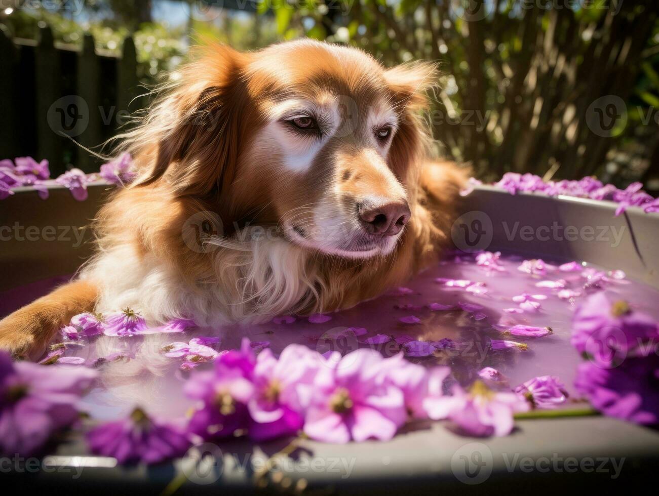Serene dog enjoying a massage at a pet spa AI Generative photo