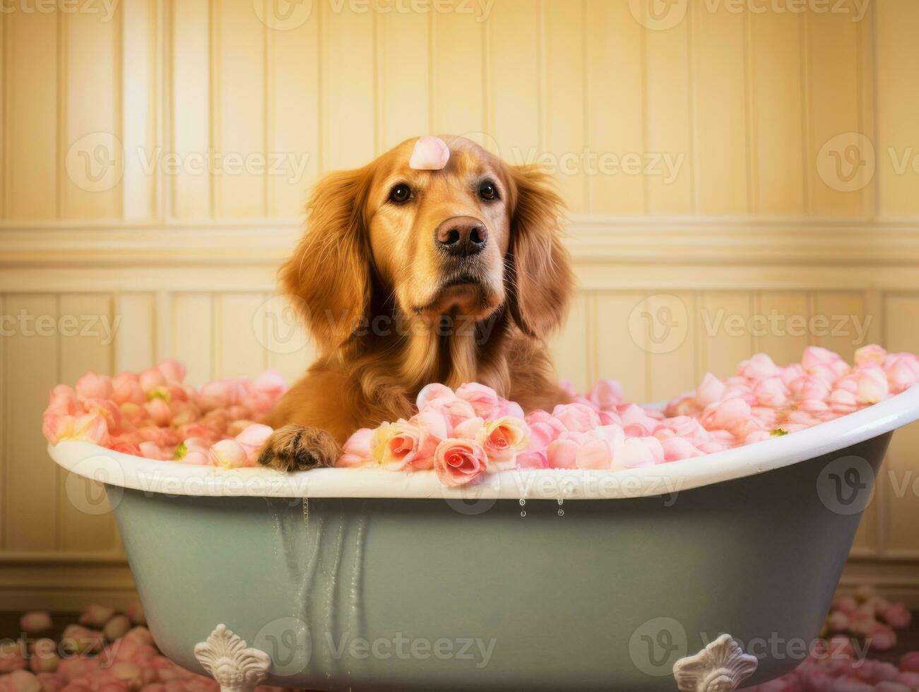 Serene dog enjoying a massage at a pet spa AI Generative photo