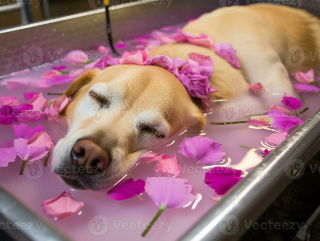 Serene dog enjoying a massage at a pet spa AI Generative photo