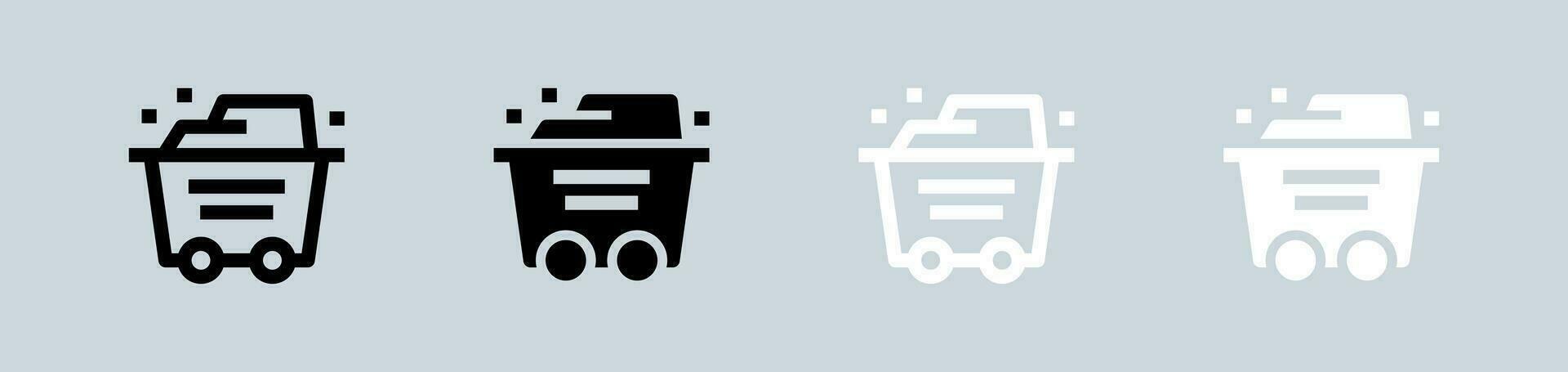Mining cart icon set in black and white. Mine signs vector illustration.
