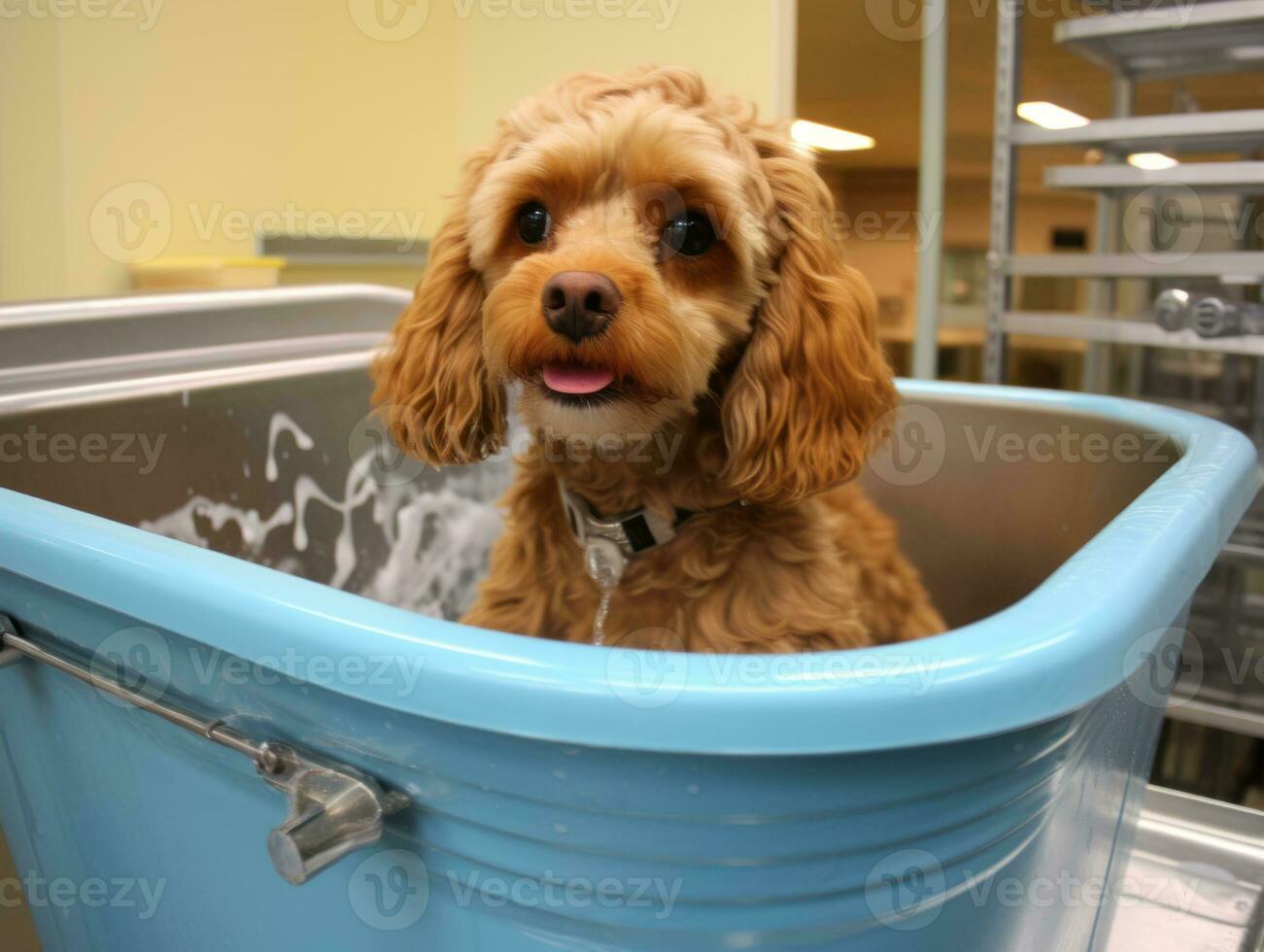 Serene dog enjoying a massage at a pet spa AI Generative photo