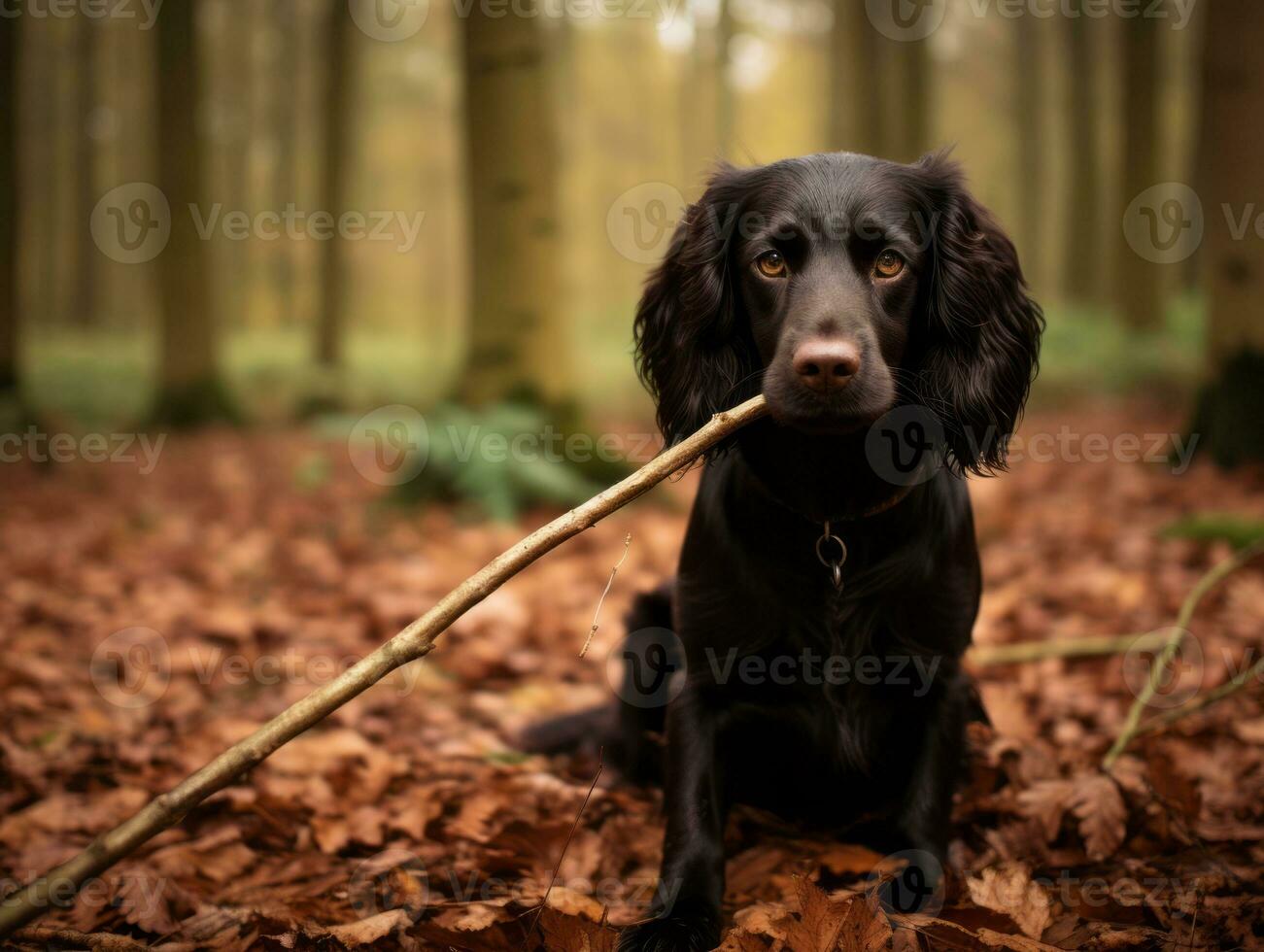 Trusty dog with a stick in its mouth ready for a game of fetch AI Generative photo