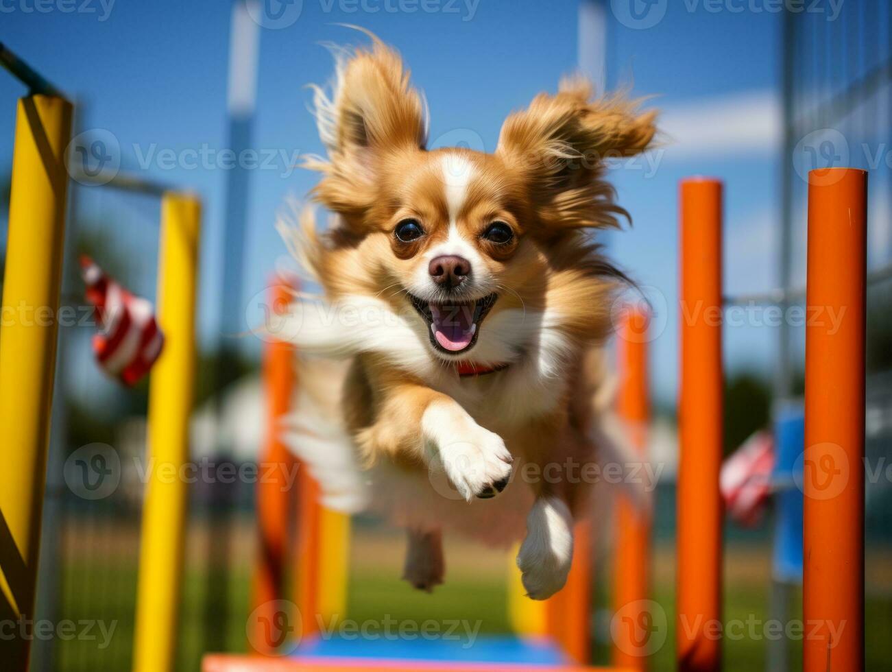 Spirited dog racing through an agility course AI Generative photo