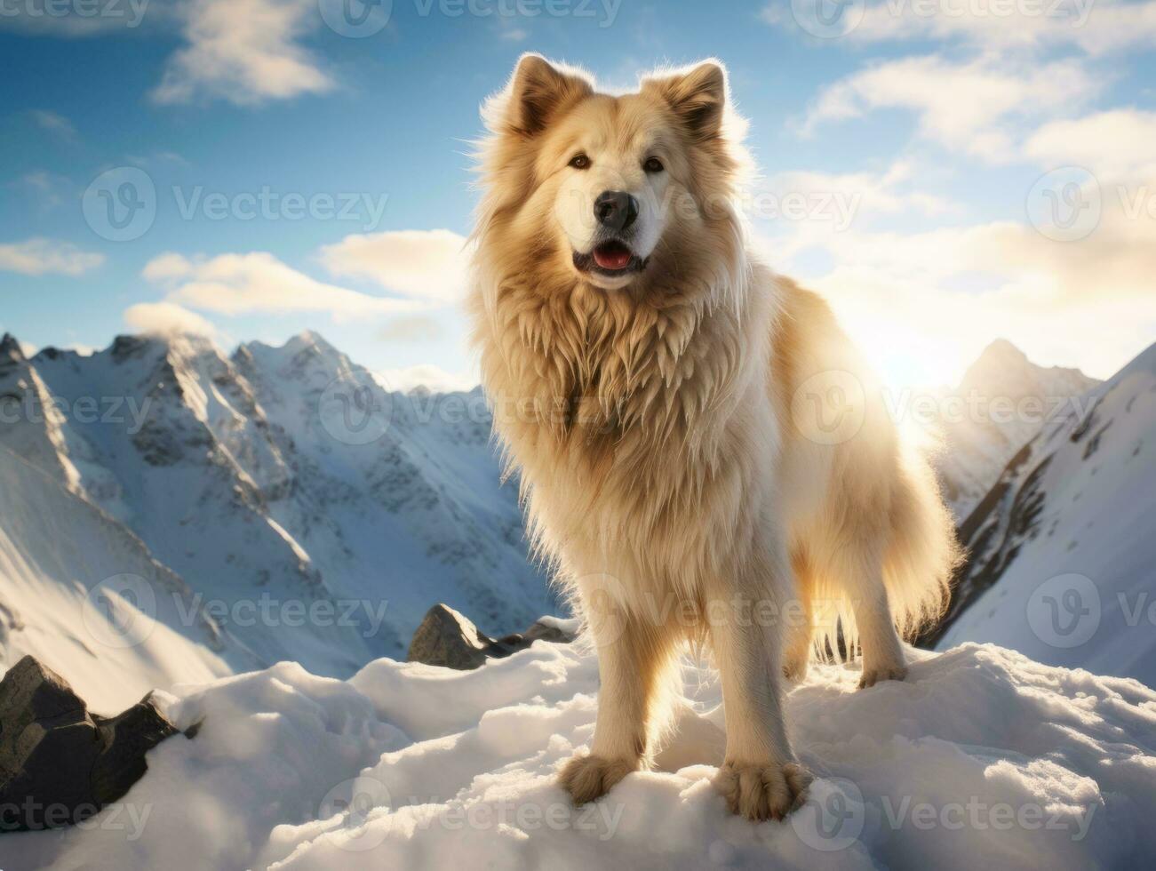 Majestic dog standing proudly on a mountain peak AI Generative photo