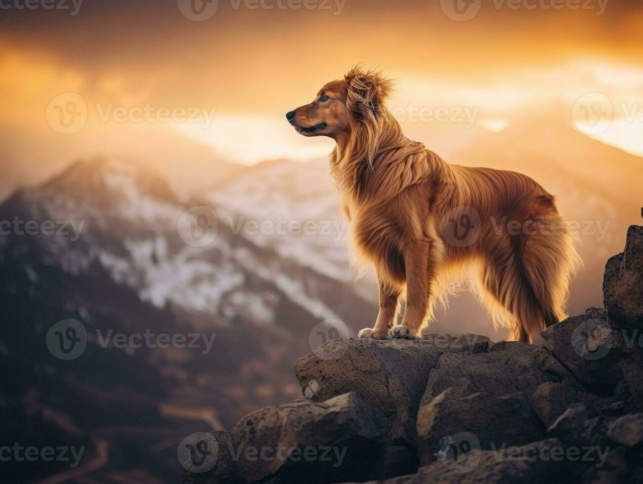 Majestic dog standing proudly on a mountain peak AI Generative photo