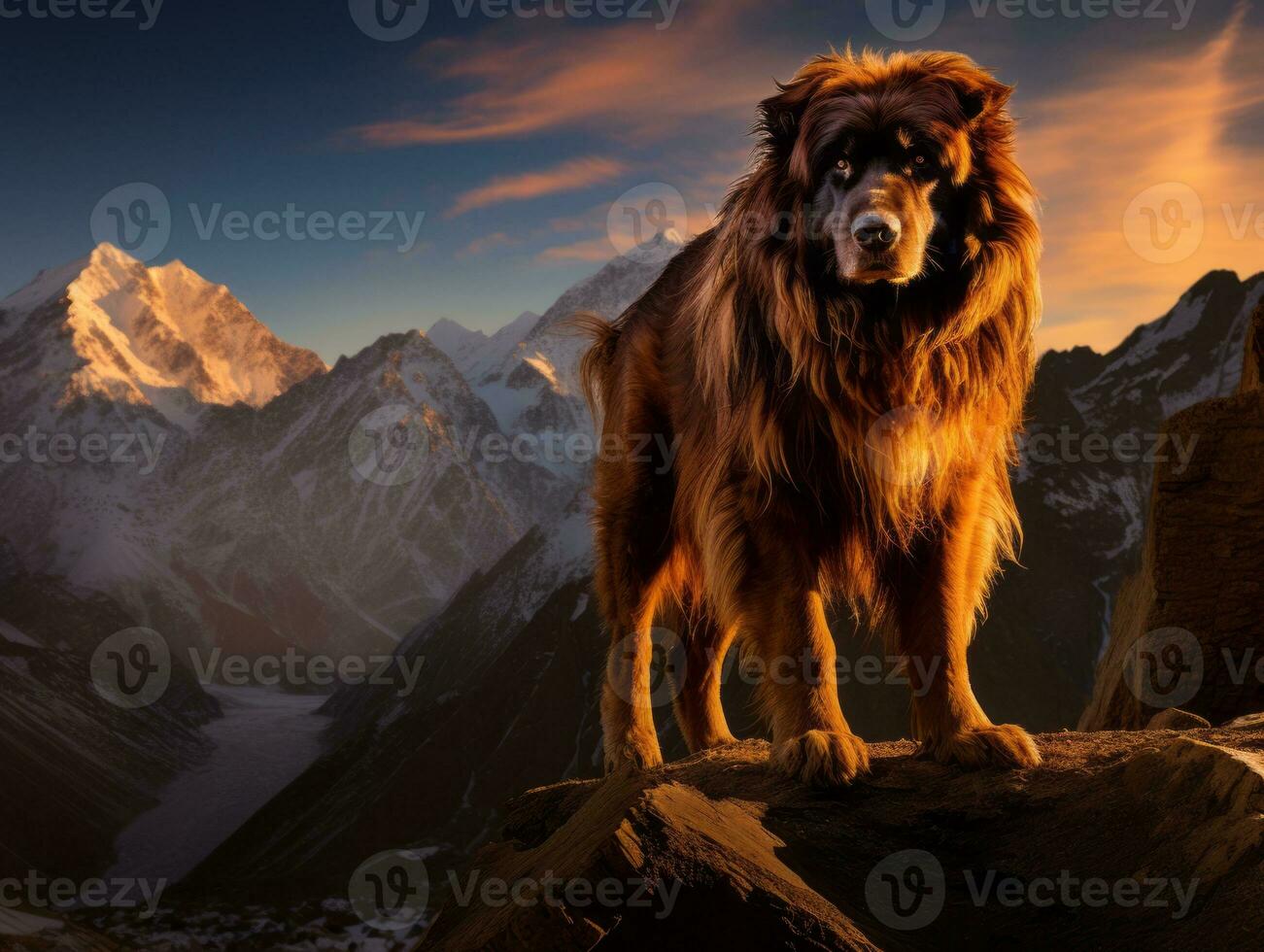Majestic dog standing proudly on a mountain peak AI Generative photo