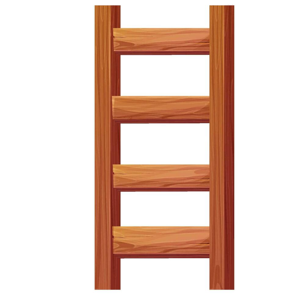 Wooden ladder, stairs portable construction with nails textured in cartoon style isolated on white background. Climbing, wood stairway. Vector illustration