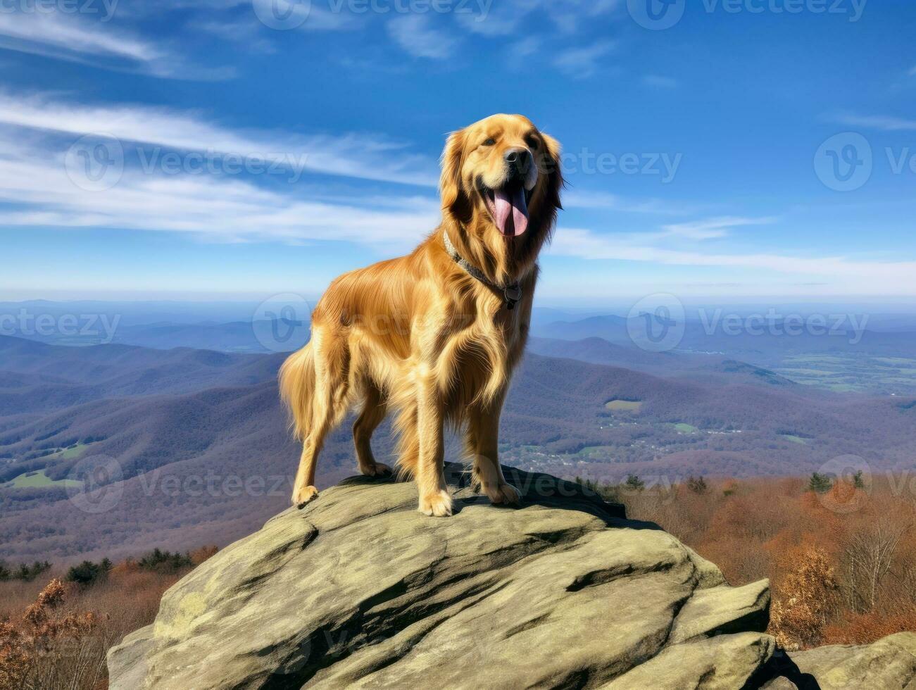 Majestic dog standing proudly on a mountain peak AI Generative photo
