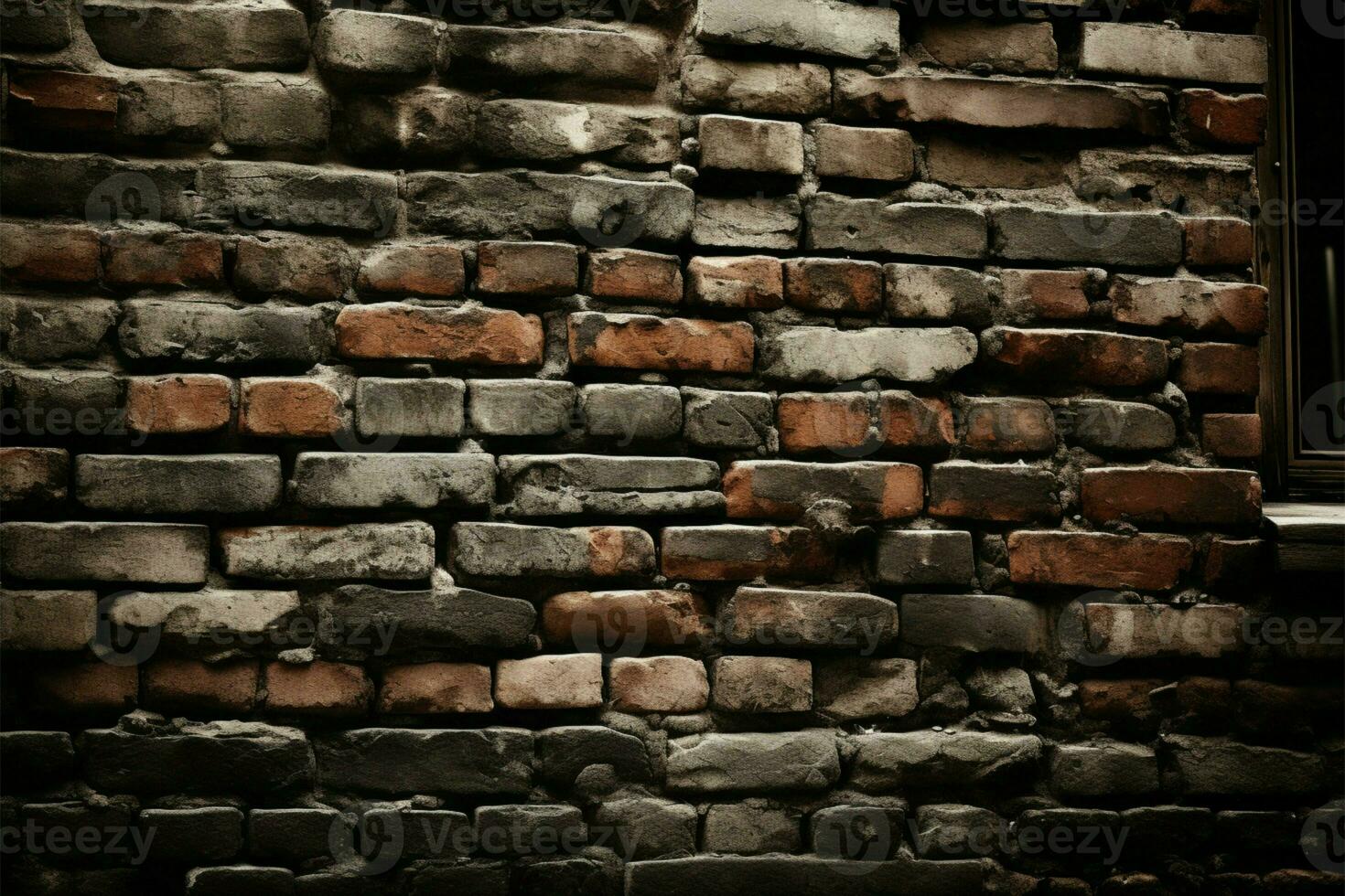 Stone material weathers old bricks, creating a textured wall AI Generated photo