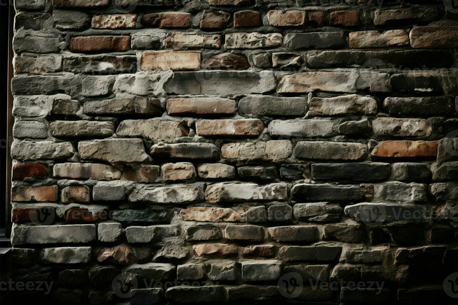 Rough old brick wall, built with weathered stone, boasts character AI Generated photo