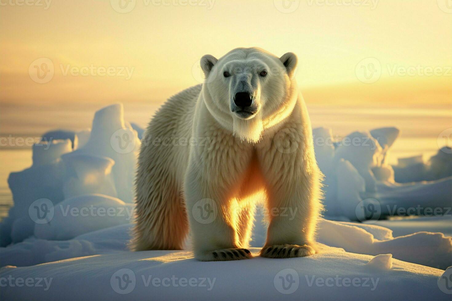 Polar bears majestic presence on a vast, icy platform AI Generated photo