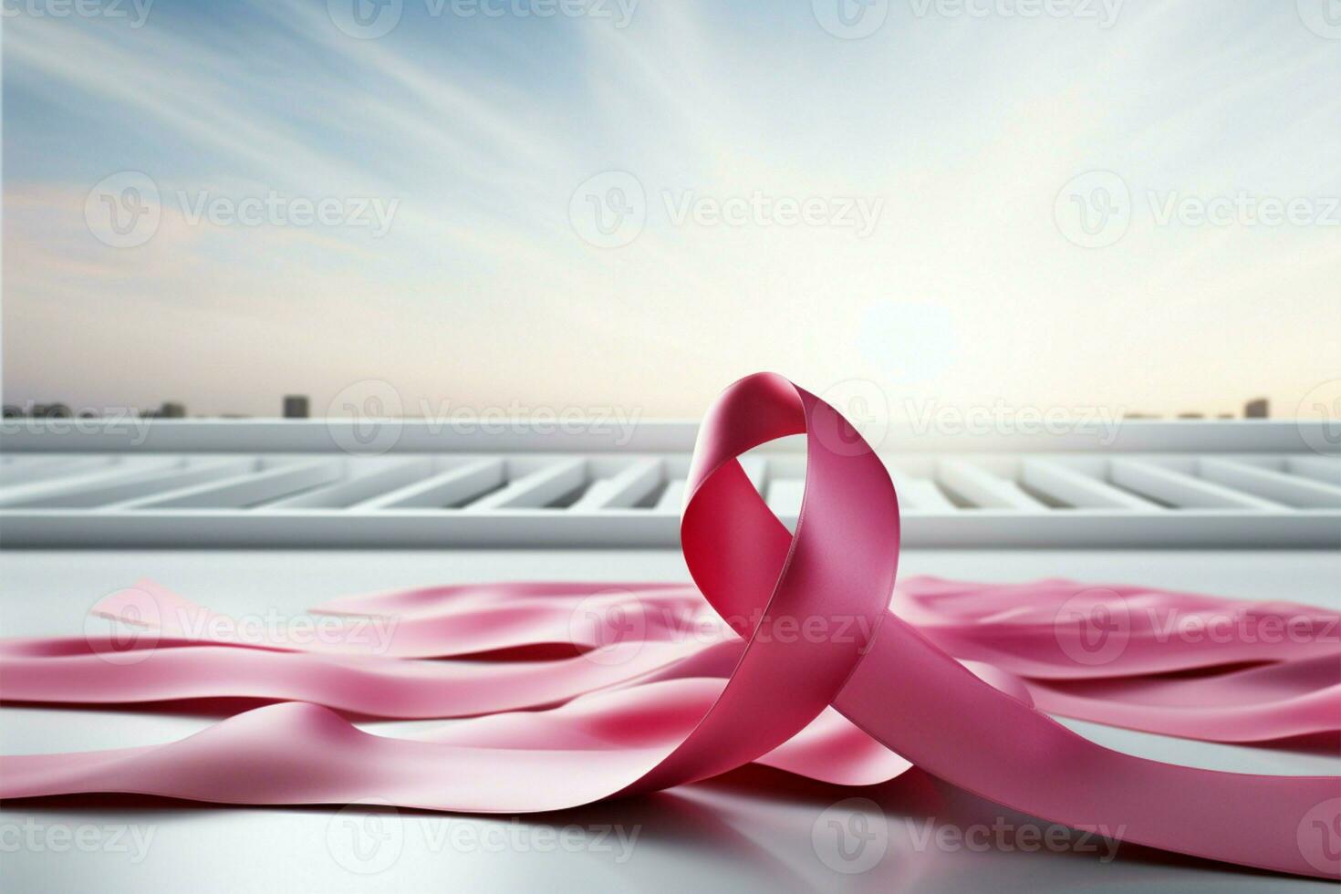 Pink ribbon on a white table symbolizes strength and determination AI Generated photo