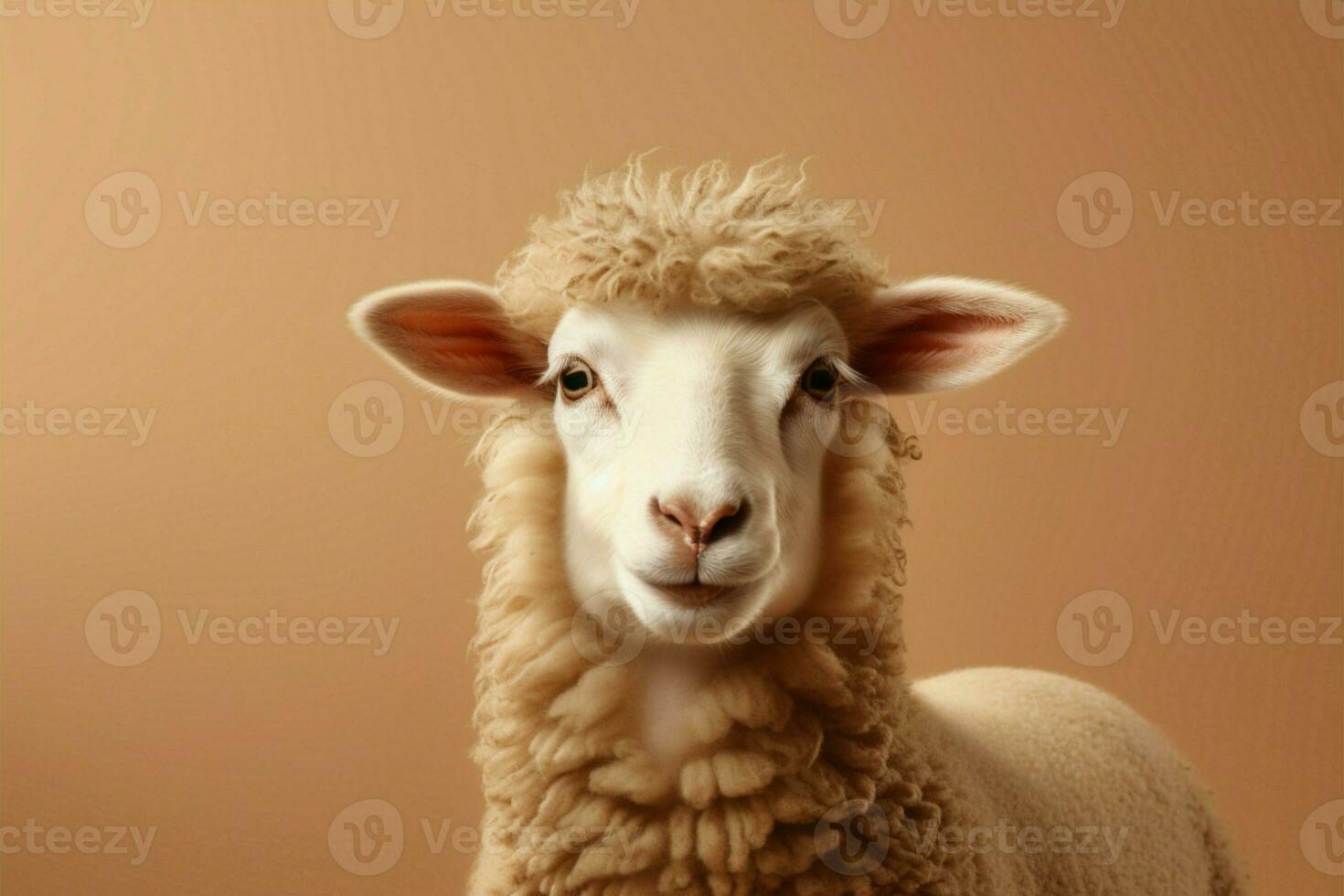 Dorper sheep on light brown background with text space, pastoral elegance AI Generated photo
