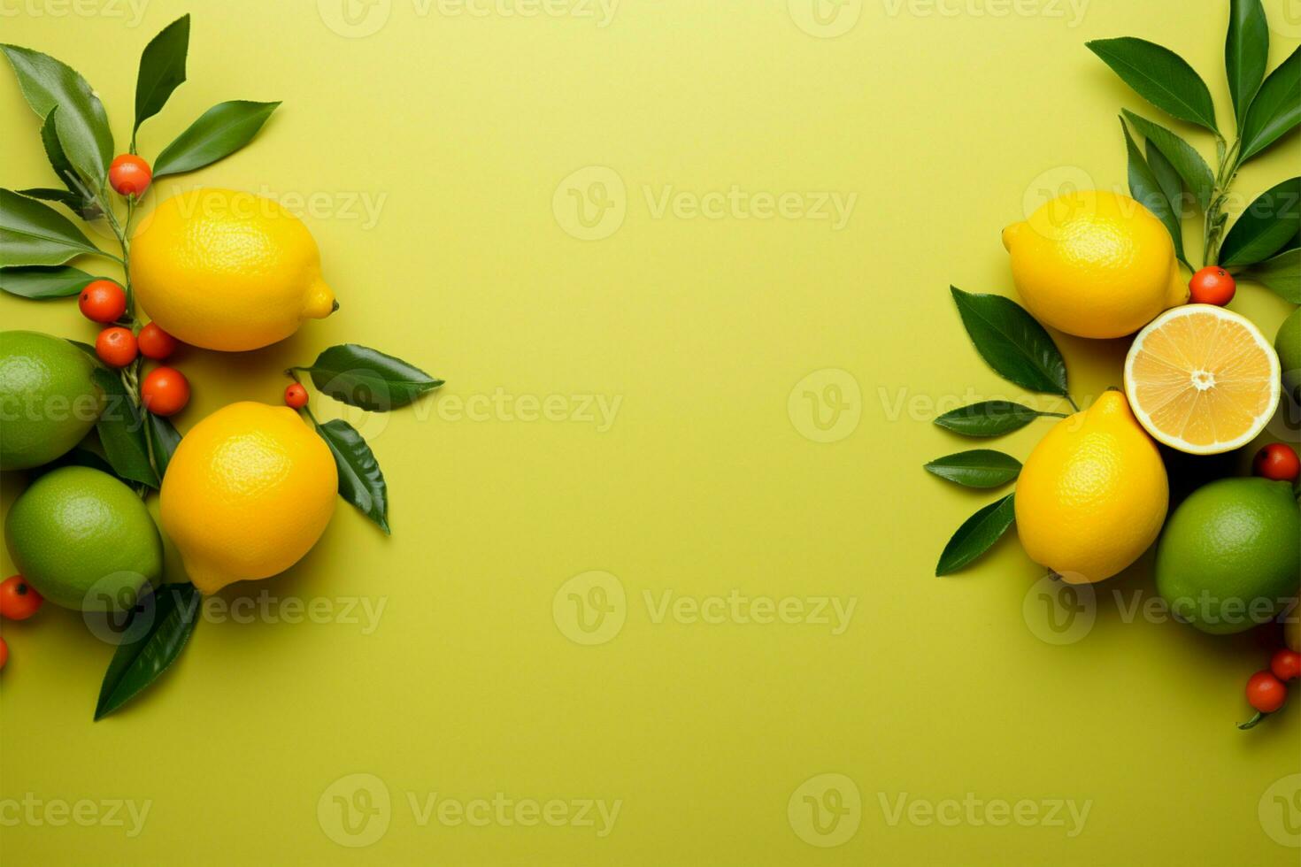 Minimalist lemon frames on a grassy matte background, vibrant simplicity AI Generated photo