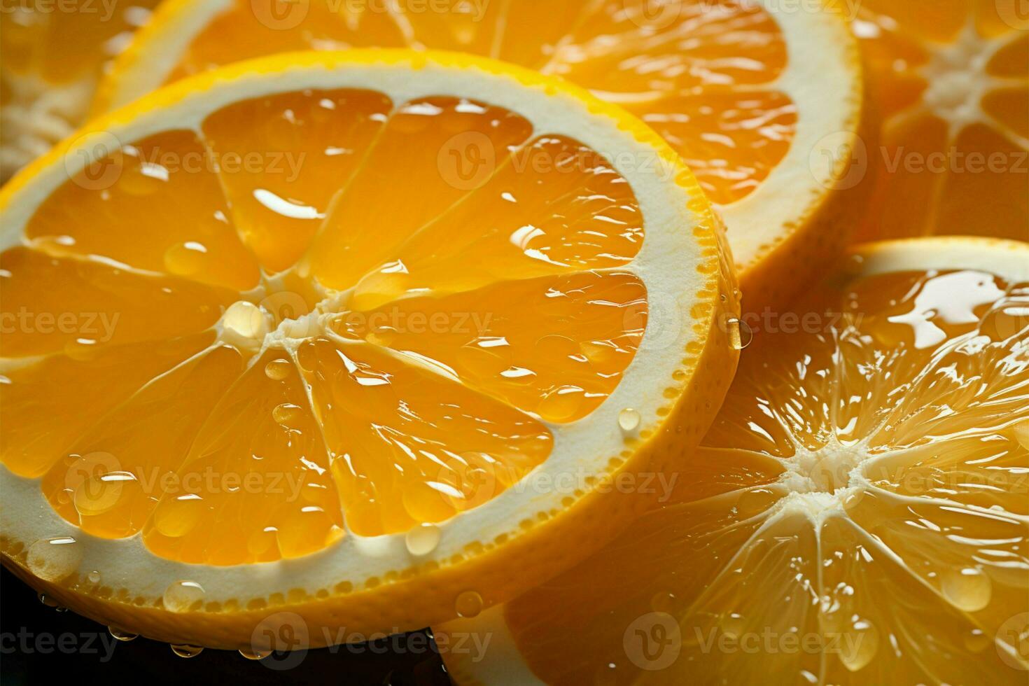 Juicy citrus slices freshly cut oranges in vibrant, close up detail AI Generated photo