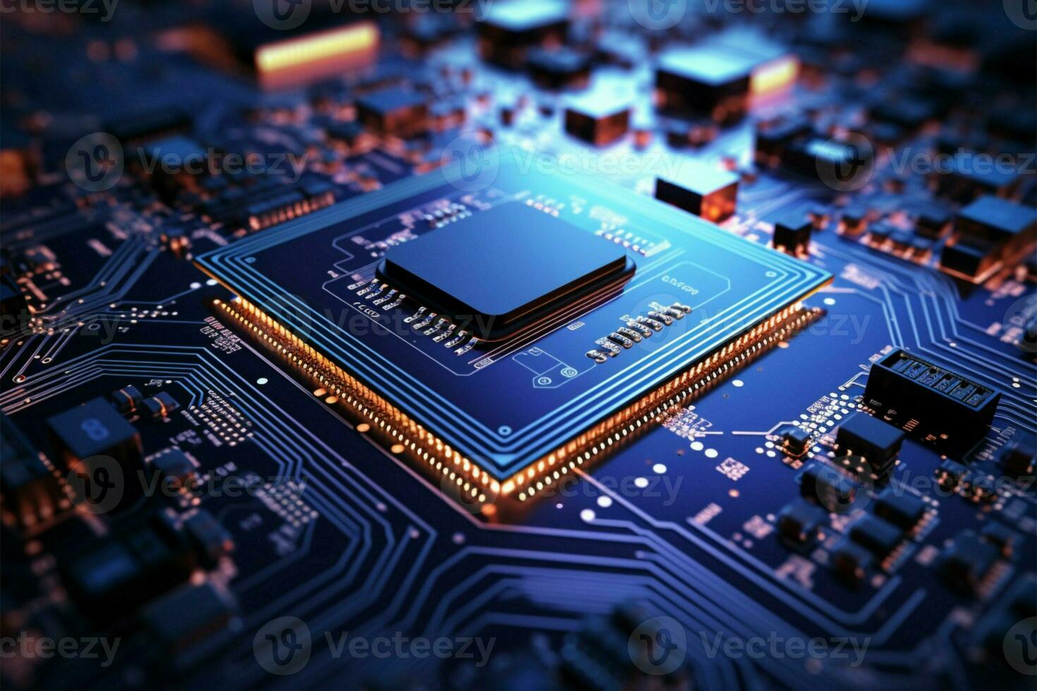 Computer circuit board with vivid light and color tech illustration AI Generated photo