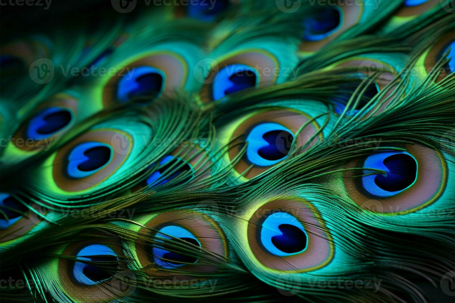 Peacock feathers in vivid macro shots, ready for your text AI Generated photo