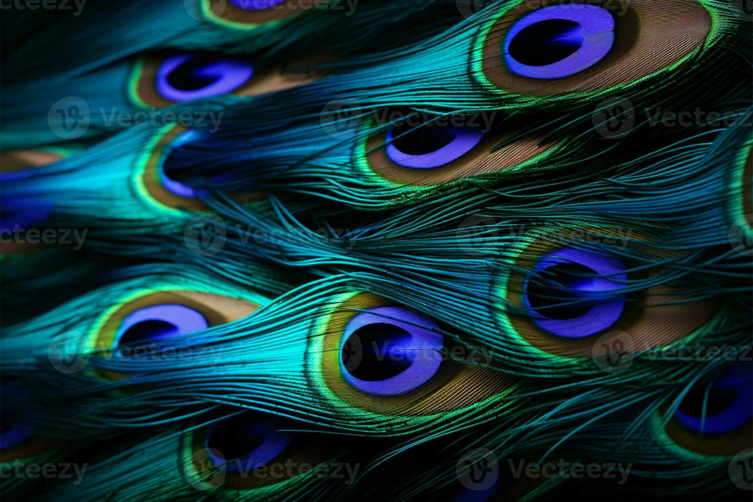 Peacock feathers in vivid macro shots, ready for your text AI Generated photo