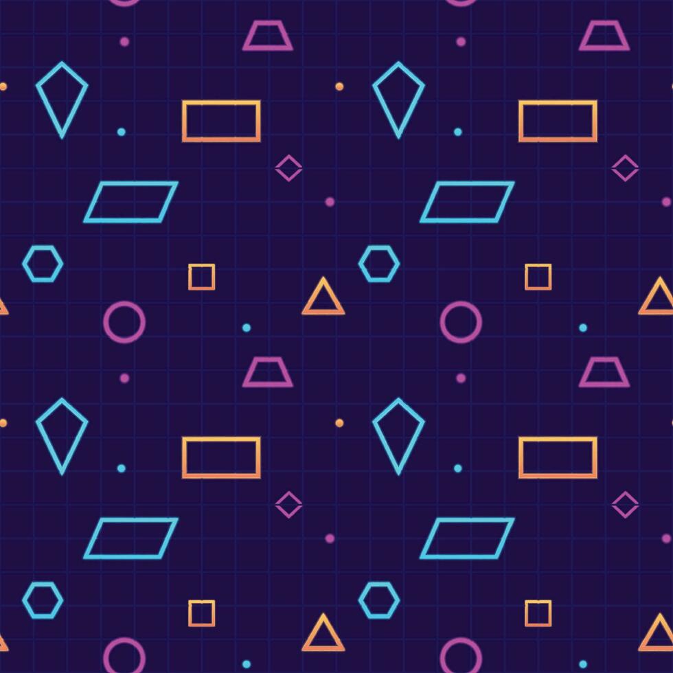 Geometric shapes neon lights pattern. vector