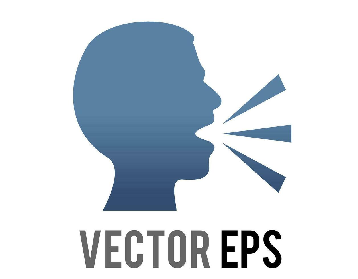 Vector dark blue silhouette of speaking person head icon with lines demonstrating speech