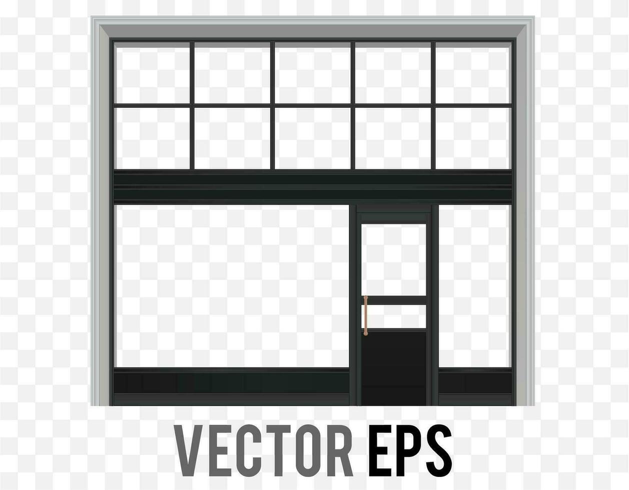 Main entrance of boutique shop facade, glass door, window display and background vector