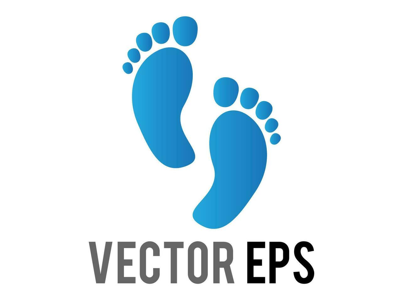 Vector gradient blue two human footsteps, showing both feet and all five toes