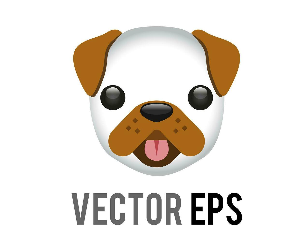 Vector white and brown cartoon styled face of dog icon with tongue hanging out