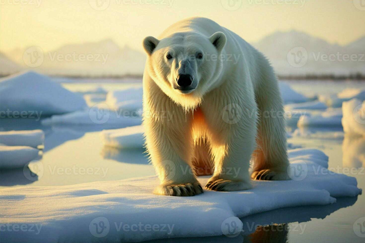 Majestic polar bear stands on vast ice floe, an imposing presence AI Generated photo