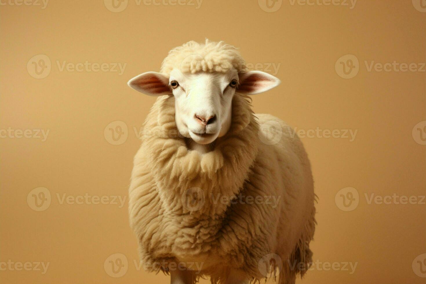 Graceful Dorper sheep against a light brown background with text area AI Generated photo