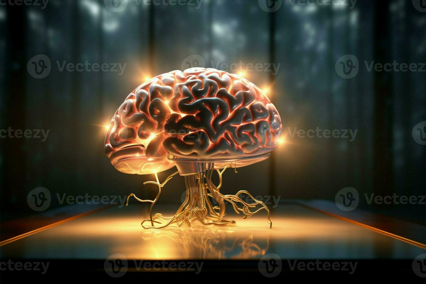 Brain bathed in light, receiving and processing knowledge AI Generated photo