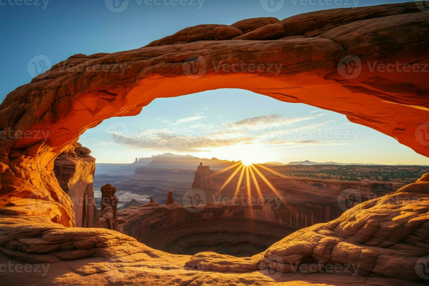 Canyonlands nacional parques icónico colina baja arco en contra Utah naturaleza ai generado foto