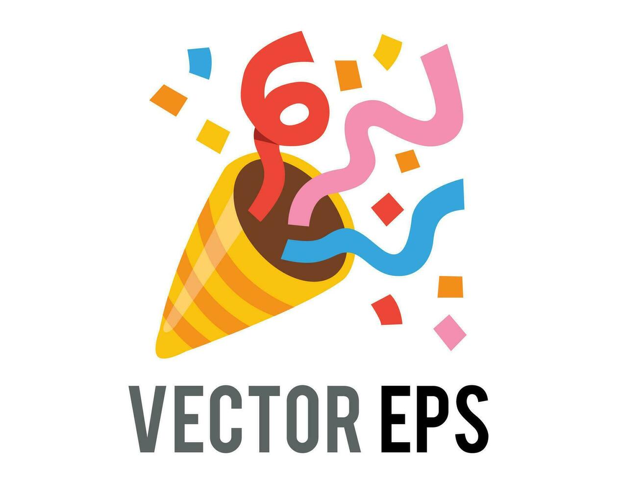 Vector party popper icon with colorful confetti, streamers for celebrations and occasions
