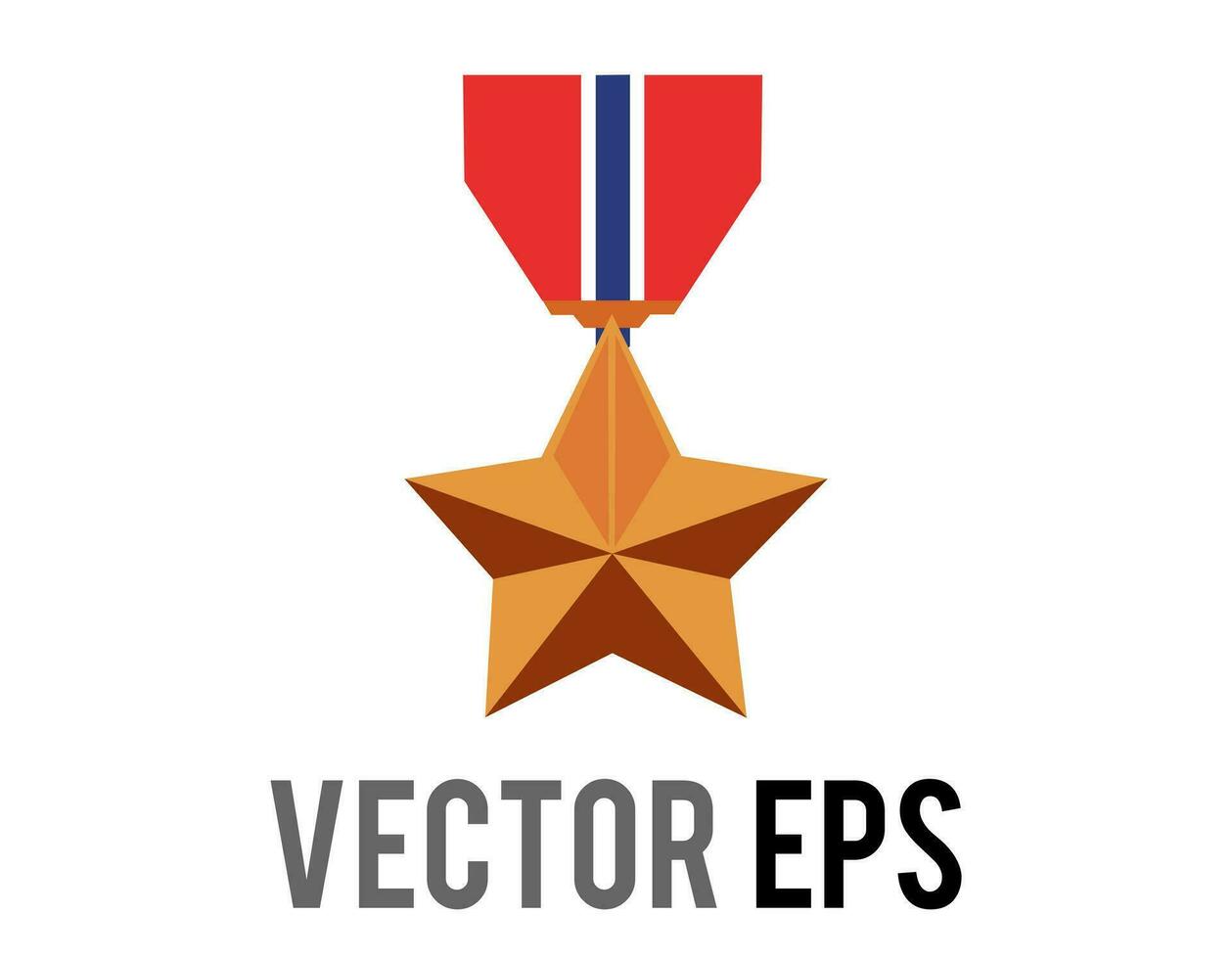 vector classic bronze military medal star icon with red, blue ribbon